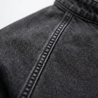 Men's long sleeve washed Henley shirt with stand collar and button placket