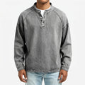 Men's long sleeve washed Henley shirt with stand collar and button placket