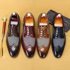 Men's brogue Oxford shoes with wingtip detailing and houndstooth panels