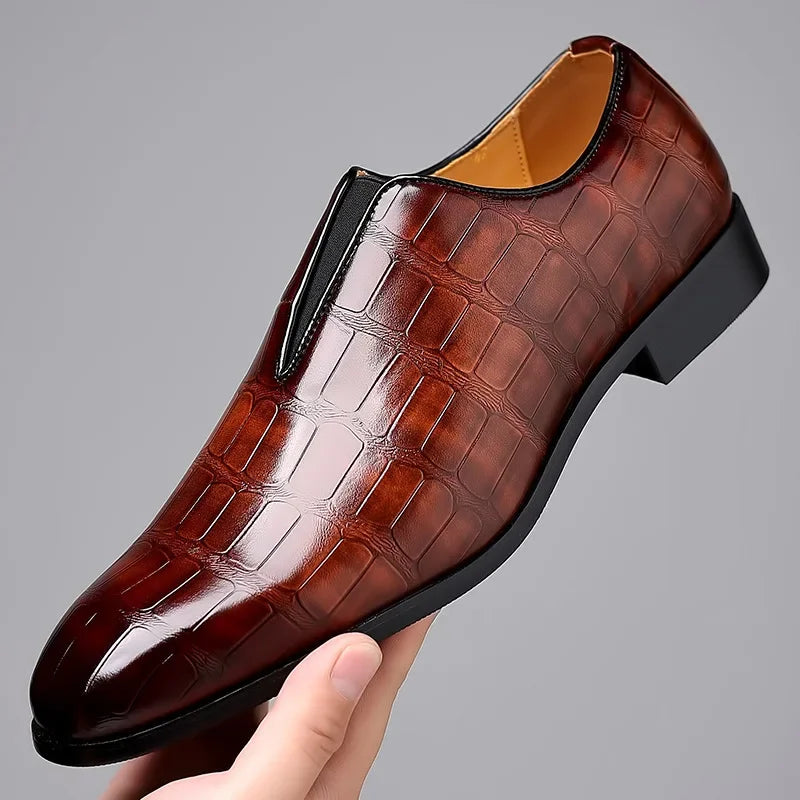 Men's textured slip-on loafers with square toe and low block heel