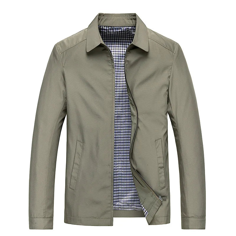 Men's long-sleeve jacket with shirt collar, checked lining and front zip