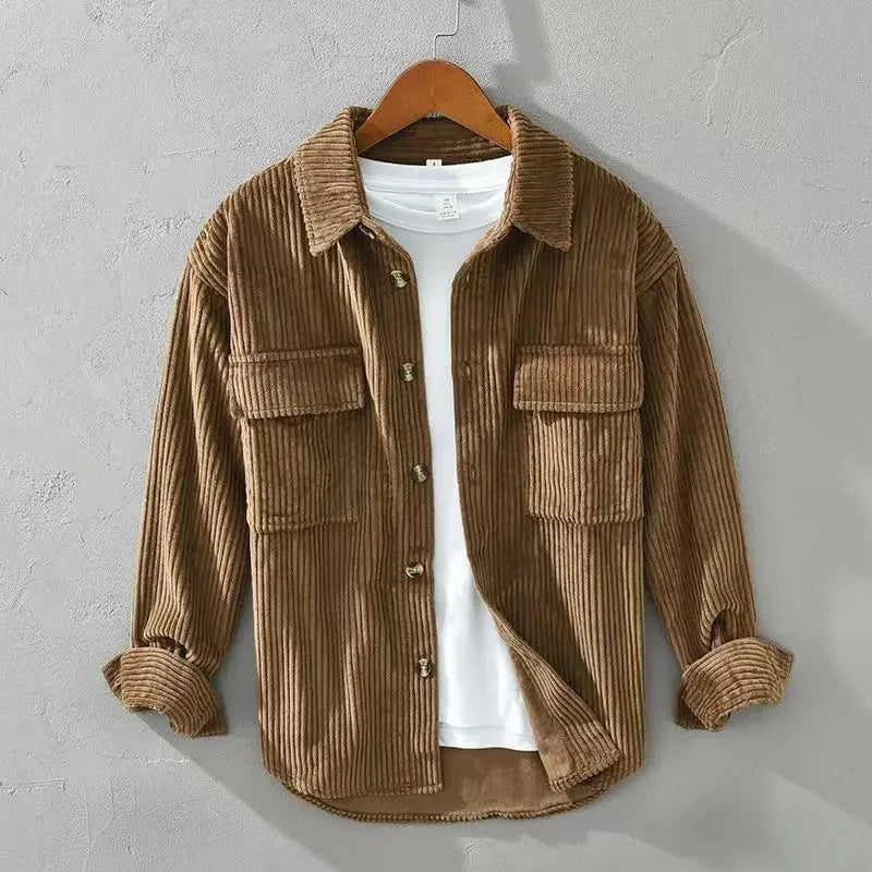 Long-sleeve corduroy shirt with button front and two chest pockets