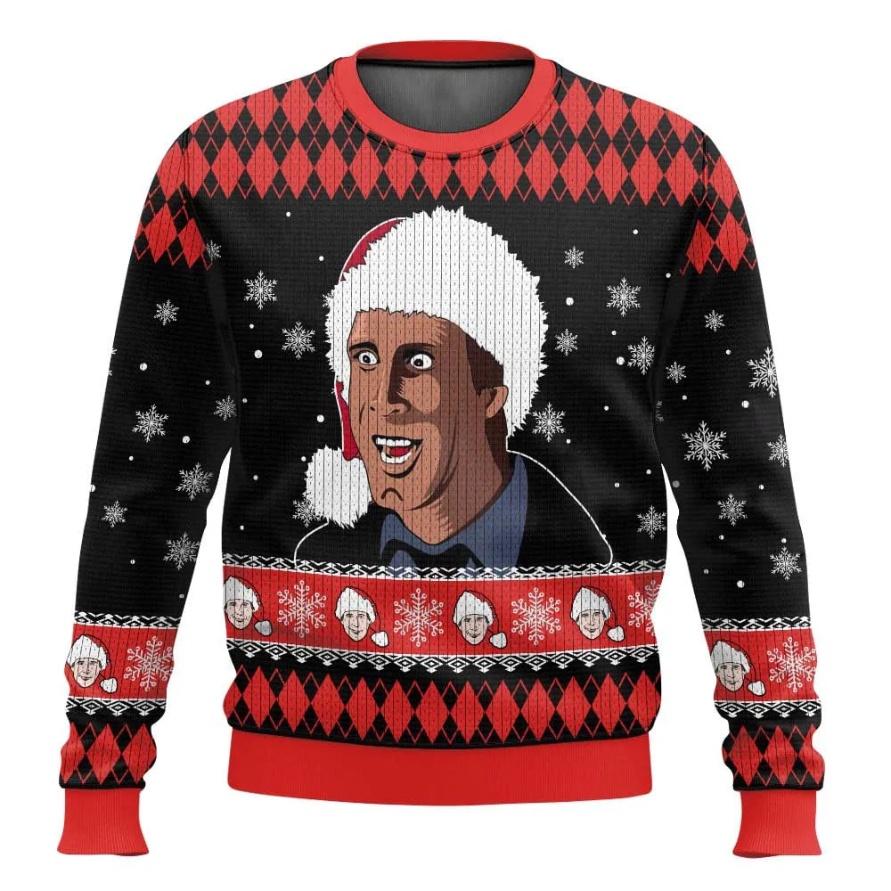 Men's long-sleeved Christmas ski graphic jumper with crew neck and ribbed trims
