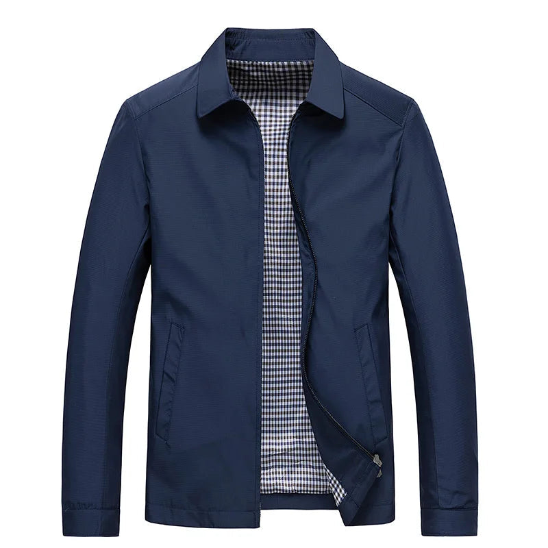 Men's long-sleeve jacket with shirt collar, checked lining and front zip