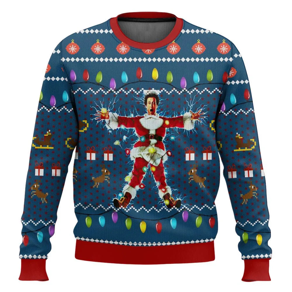 Men's long-sleeved Christmas ski graphic jumper with crew neck and ribbed trims