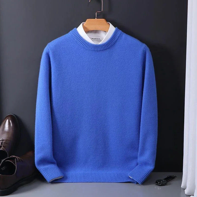Men's plain crew neck sweater with long sleeves and ribbed trims