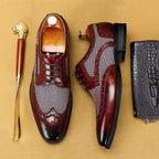 Men's brogue Oxford shoes with wingtip detailing and houndstooth panels