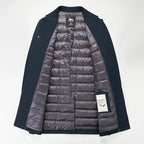 Men's plain trench coat jacket with long sleeves, snap front and quilted lining