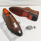 Men's cap toe Oxford shoes with lace-up fronts and contrasting soles