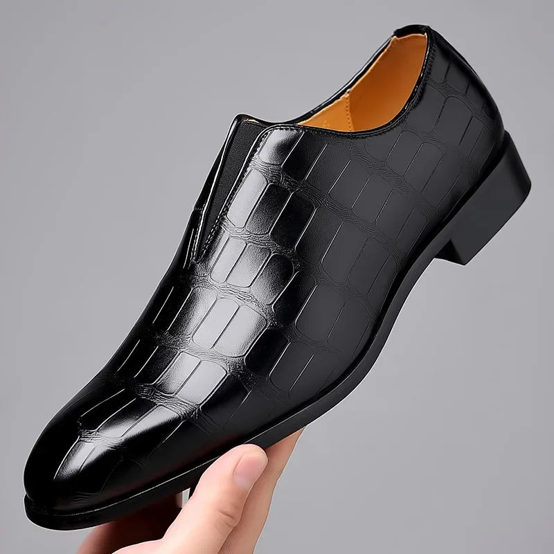 Men's textured slip-on loafers with square toe and low block heel