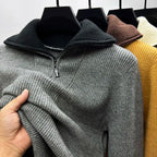 Men's ribbed quarter-zip funnel neck jumper with long sleeves