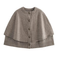 Women's khaki knitted cape cardigan with button front and ribbed trims