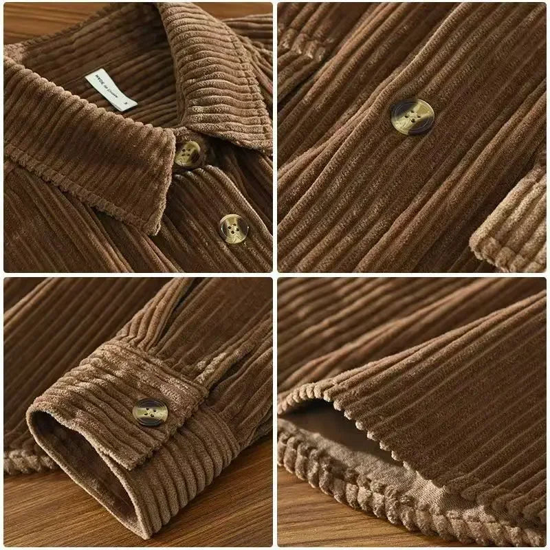 Long-sleeve corduroy shirt with button front and two chest pockets