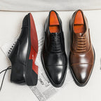 Men's cap toe Oxford shoes with lace-up fronts and contrasting soles