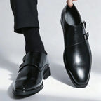 Men's double monk loafers with polished finish and twin buckle straps