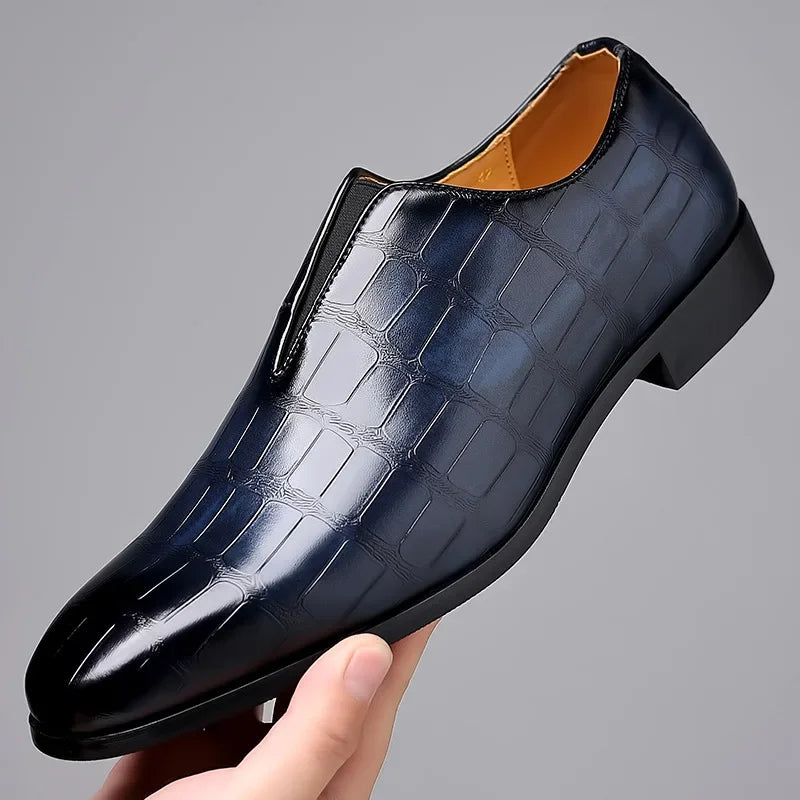Men's textured slip-on loafers with square toe and low block heel