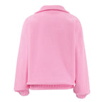 Women's pink fleece half-zip pullover with stand collar and long sleeves