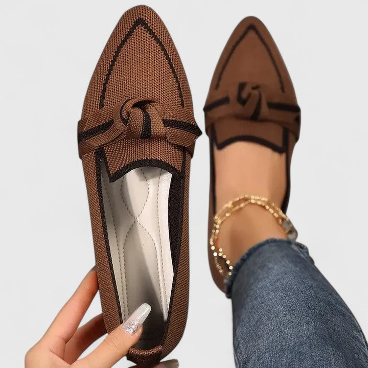 Women's pointed toe loafers with knotted strap and contrast trim