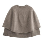 Women's khaki knitted cape cardigan with button front and ribbed trims
