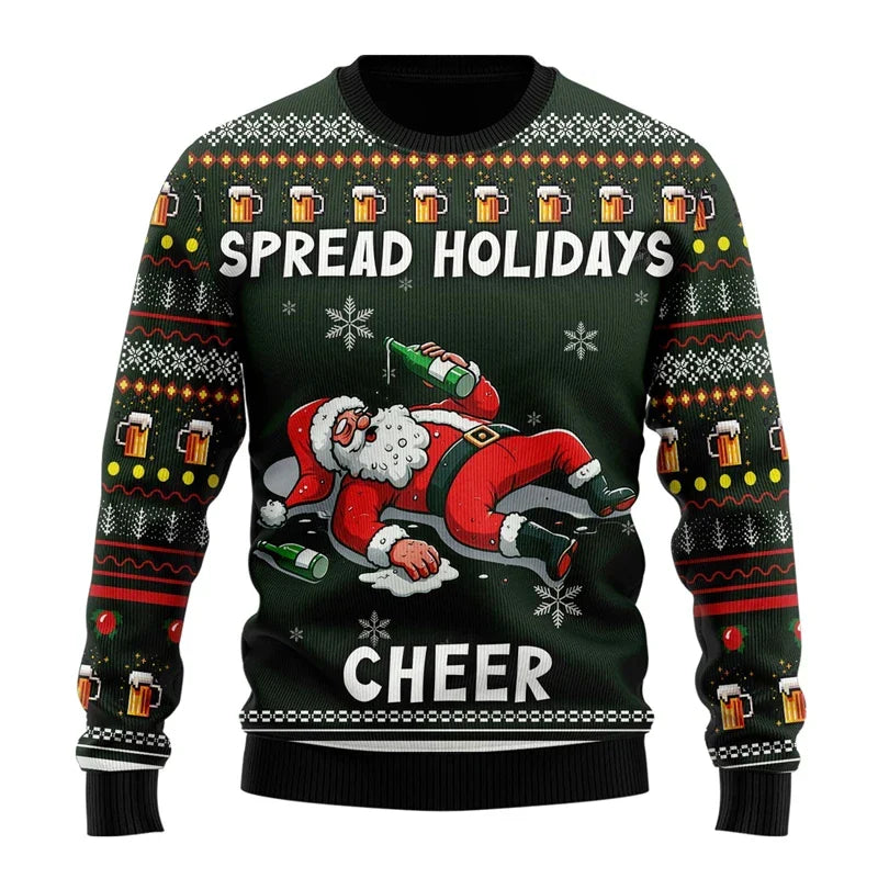 Men's festive Christmas jumper with beer graphics, long sleeves and ribbed trims