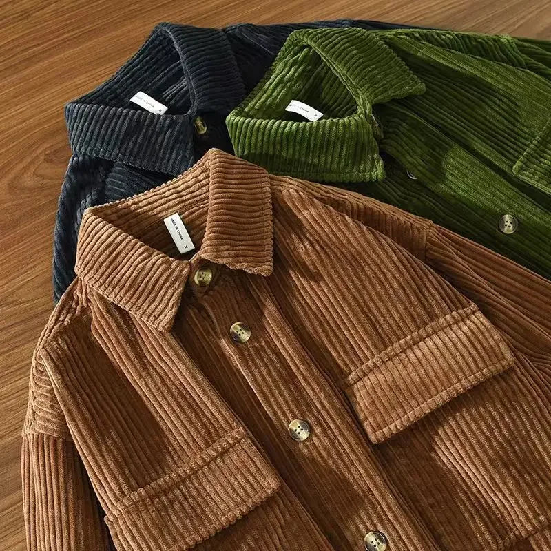 Long-sleeve corduroy shirt with button front and two chest pockets