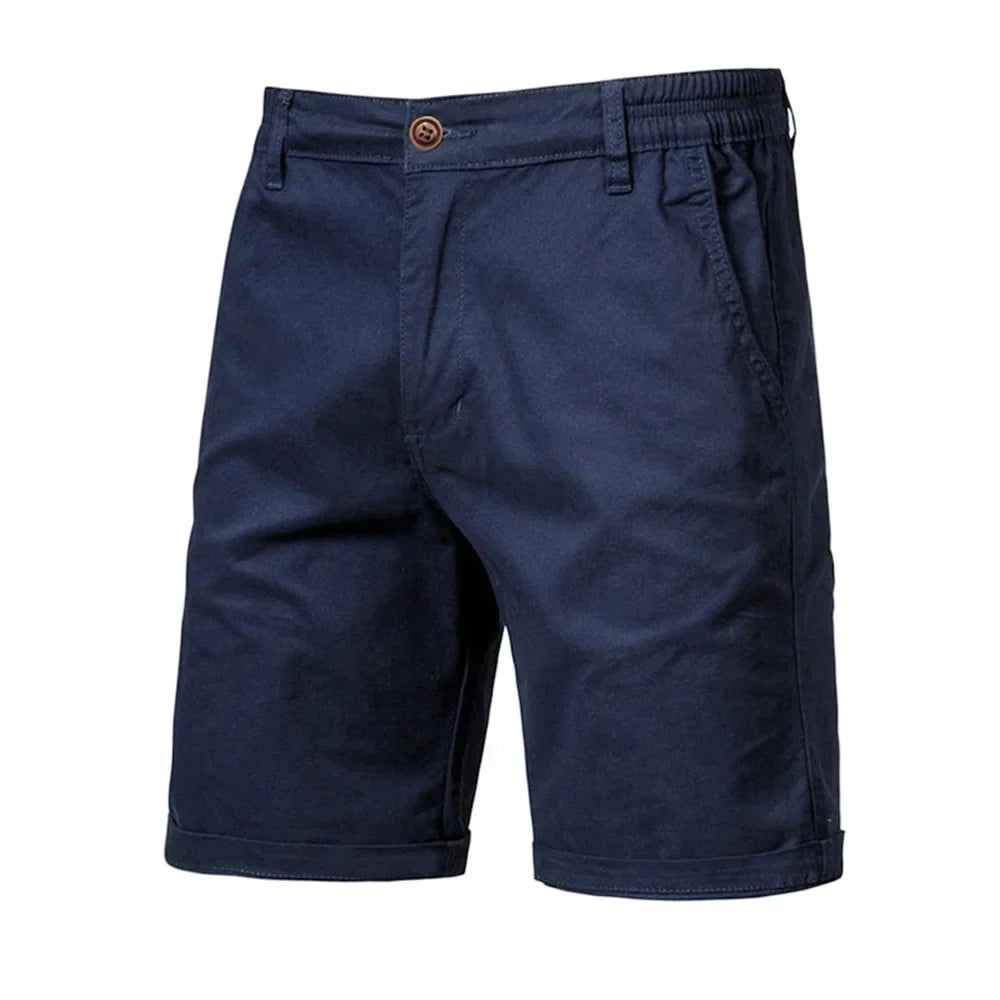 Men's chino shorts with button fastening, slant pockets and turn-up hems