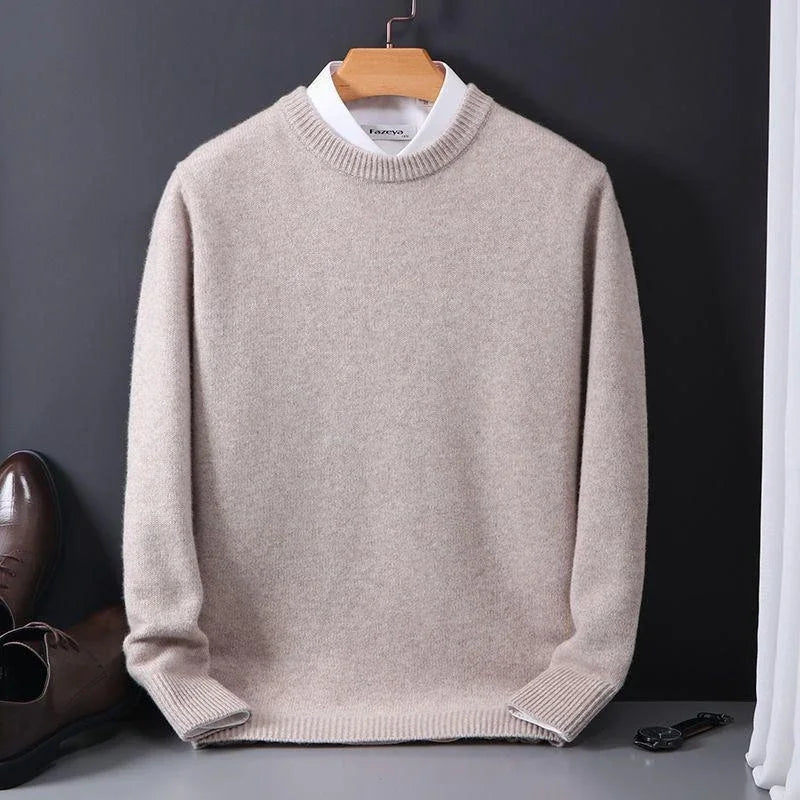 Men's plain crew neck sweater with long sleeves and ribbed trims