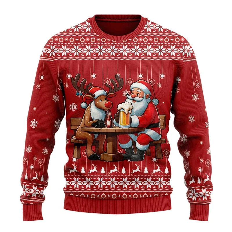 Men's festive Christmas jumper with beer graphics, long sleeves and ribbed trims