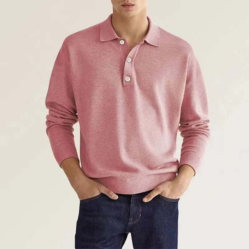 Men's long sleeve polo shirt with collar and button placket