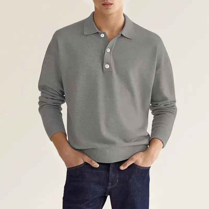 Men's long sleeve polo shirt with collar and button placket