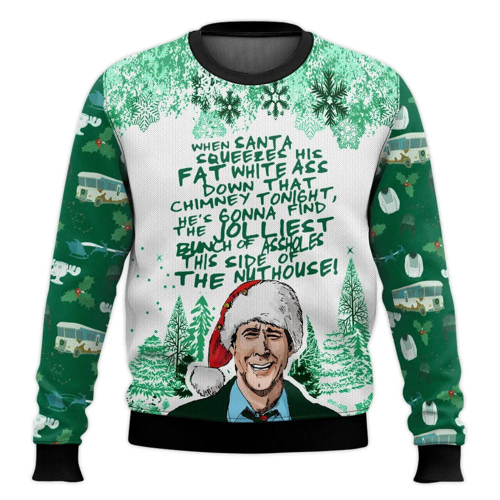 Men's long-sleeved Christmas ski graphic jumper with crew neck and ribbed trims