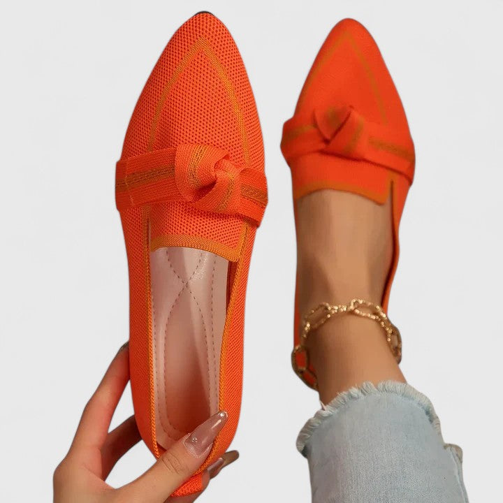 Women's pointed toe loafers with knotted strap and contrast trim
