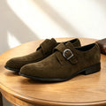 Men's plain monk-strap loafers with metal buckle and low heel