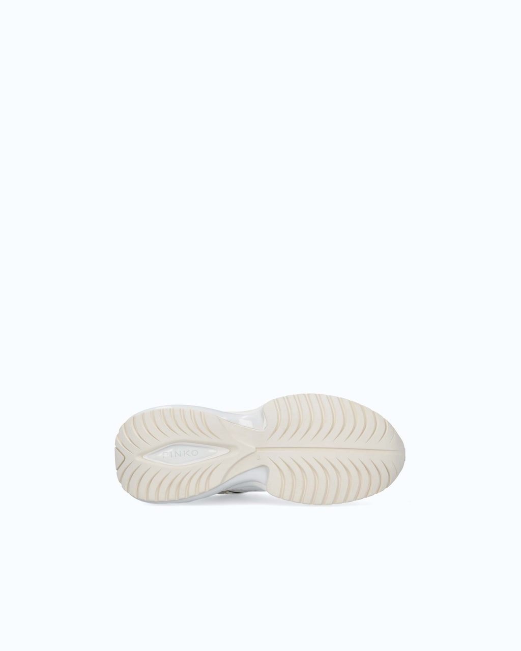 White women's trainers with gold mirror-effect side panels and chunky sole
