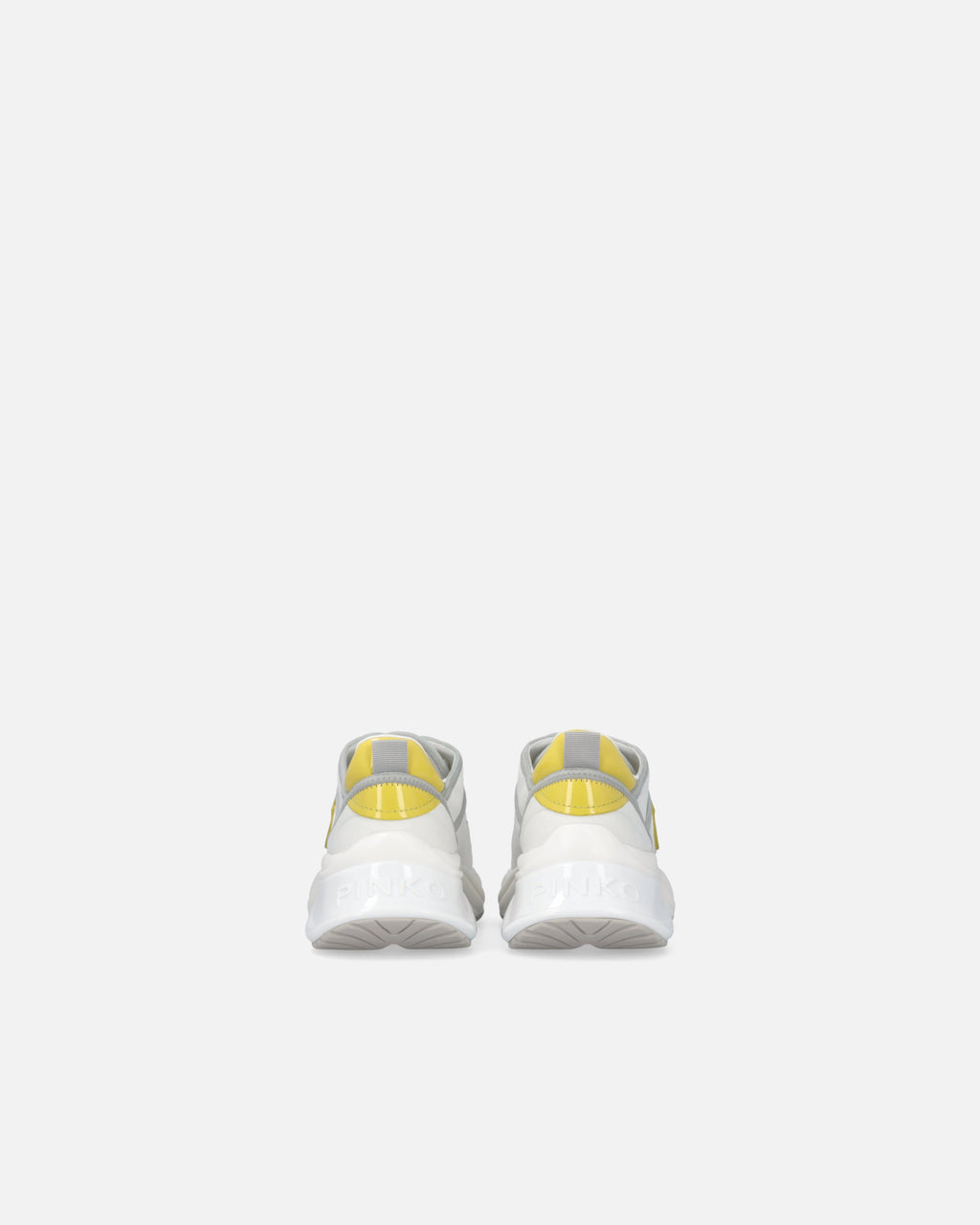 White perforated lace-up sneakers with yellow and grey details