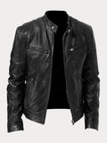 Men's biker jacket with stand collar, long sleeves and multiple zipped pockets