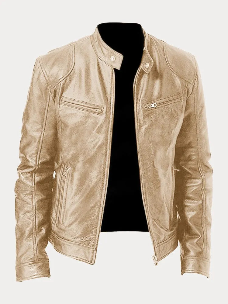 Men's biker jacket with stand collar, long sleeves and multiple zipped pockets