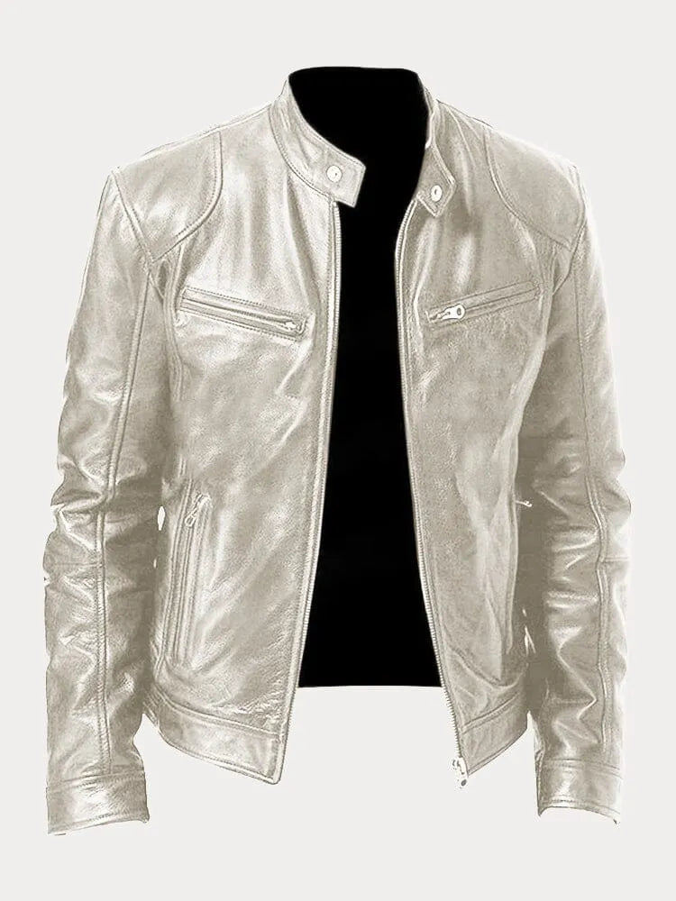 Men's biker jacket with stand collar, long sleeves and multiple zipped pockets