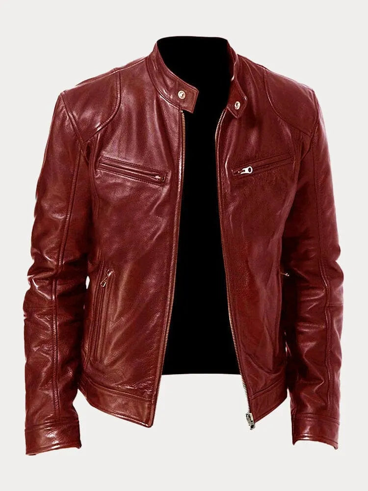 Men's biker jacket with stand collar, long sleeves and multiple zipped pockets