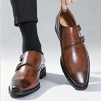 Men's double monk loafers with polished finish and twin buckle straps