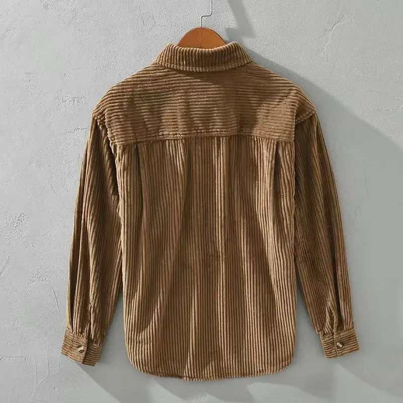 Long-sleeve corduroy shirt with button front and two chest pockets