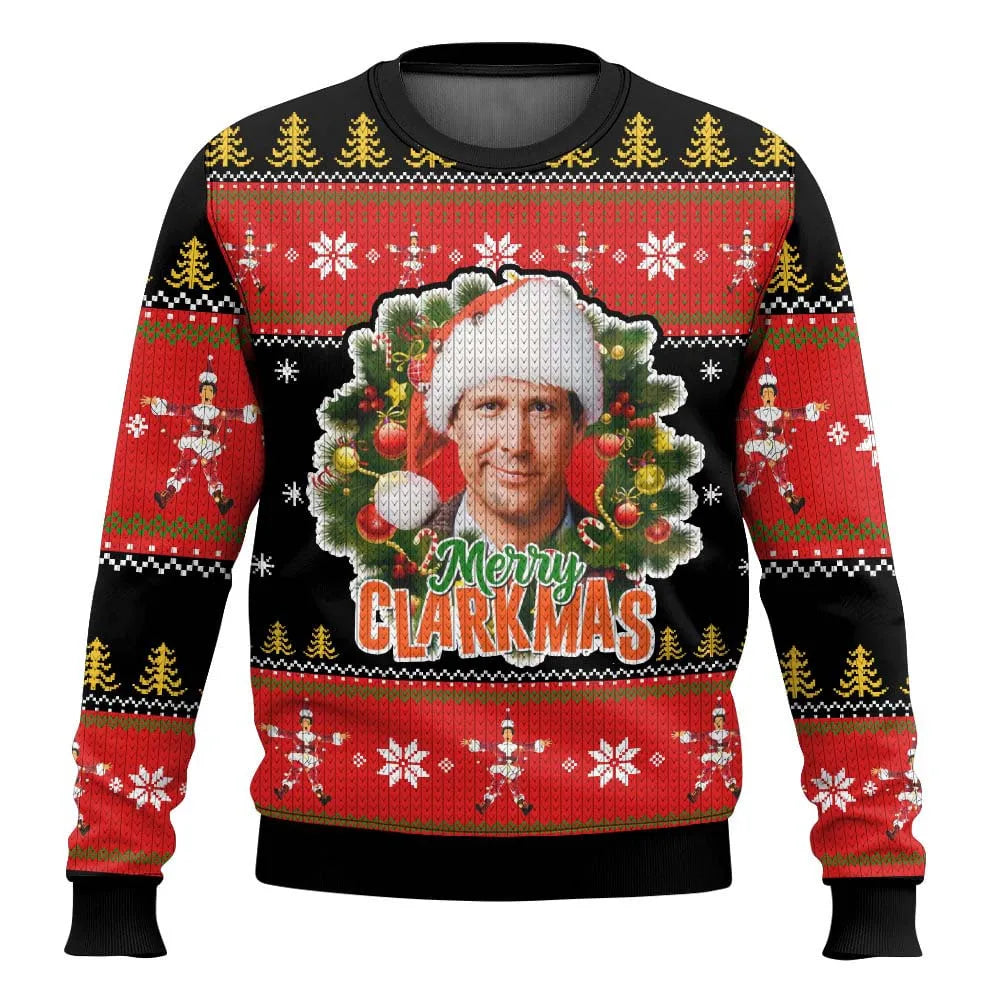 Men's long-sleeved Christmas ski graphic jumper with crew neck and ribbed trims
