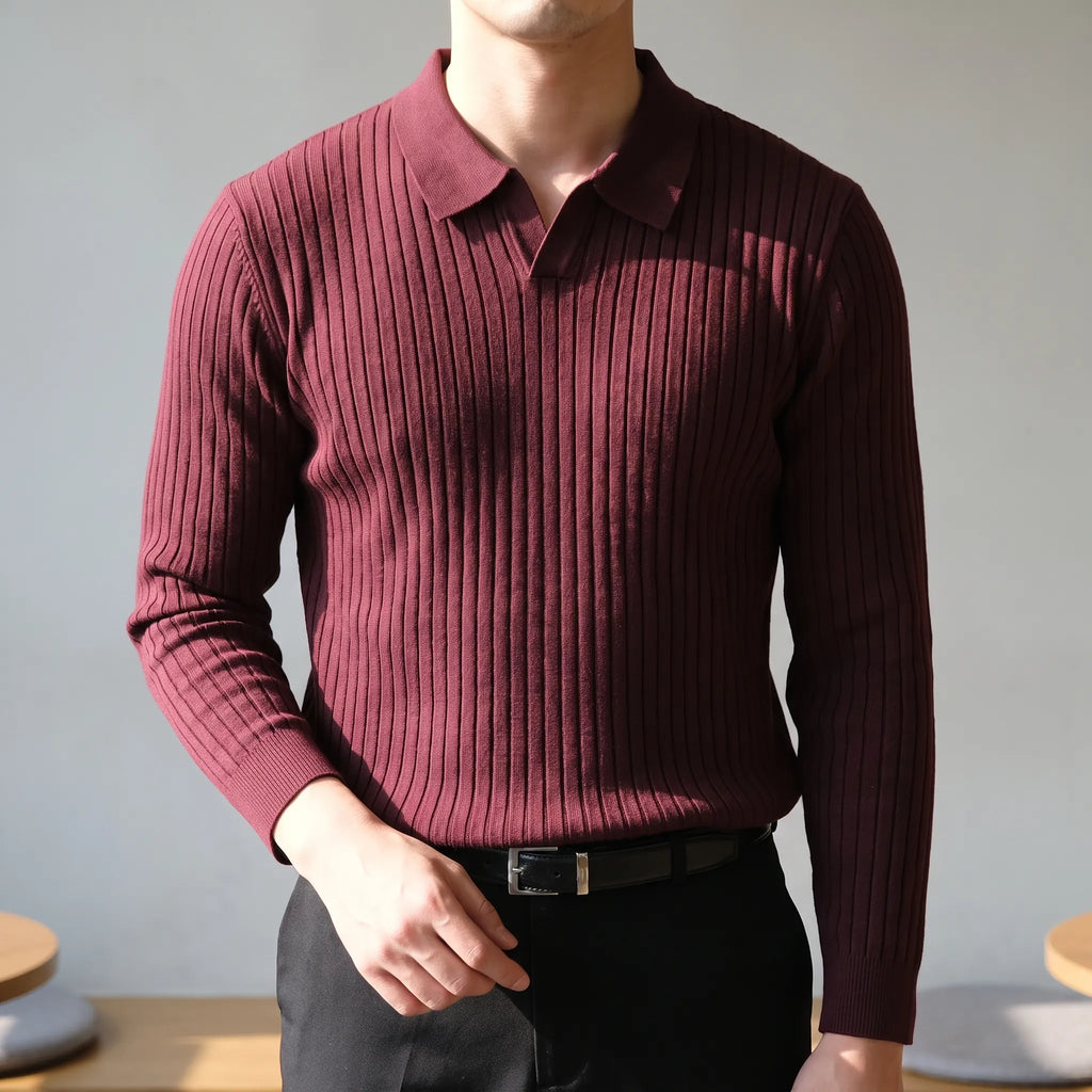 Sartorix  - Ribbed Polo Knit Jumper Smart-Casual Office Wear