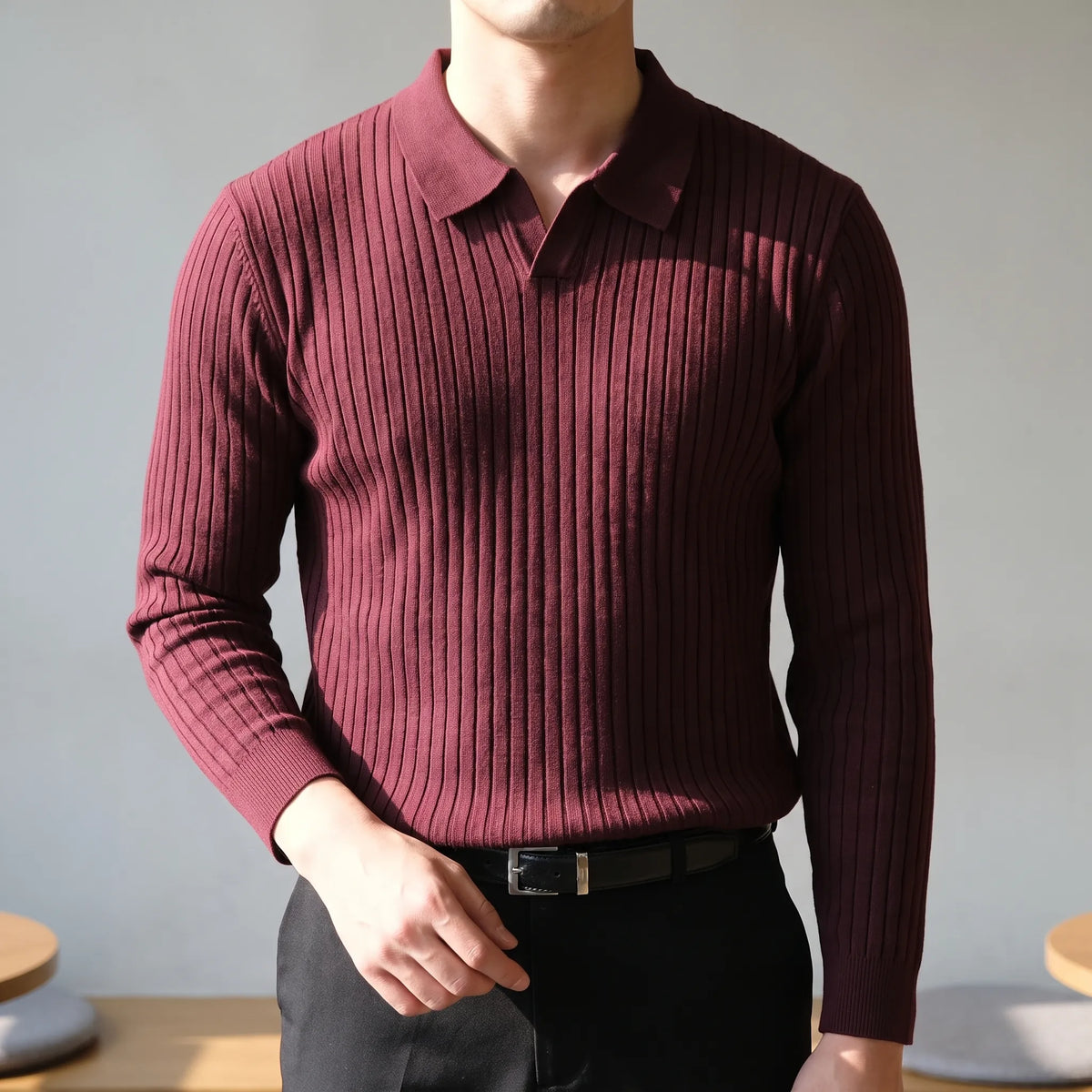 Sartorix  - Ribbed Polo Knit Jumper Smart-Casual Office Wear
