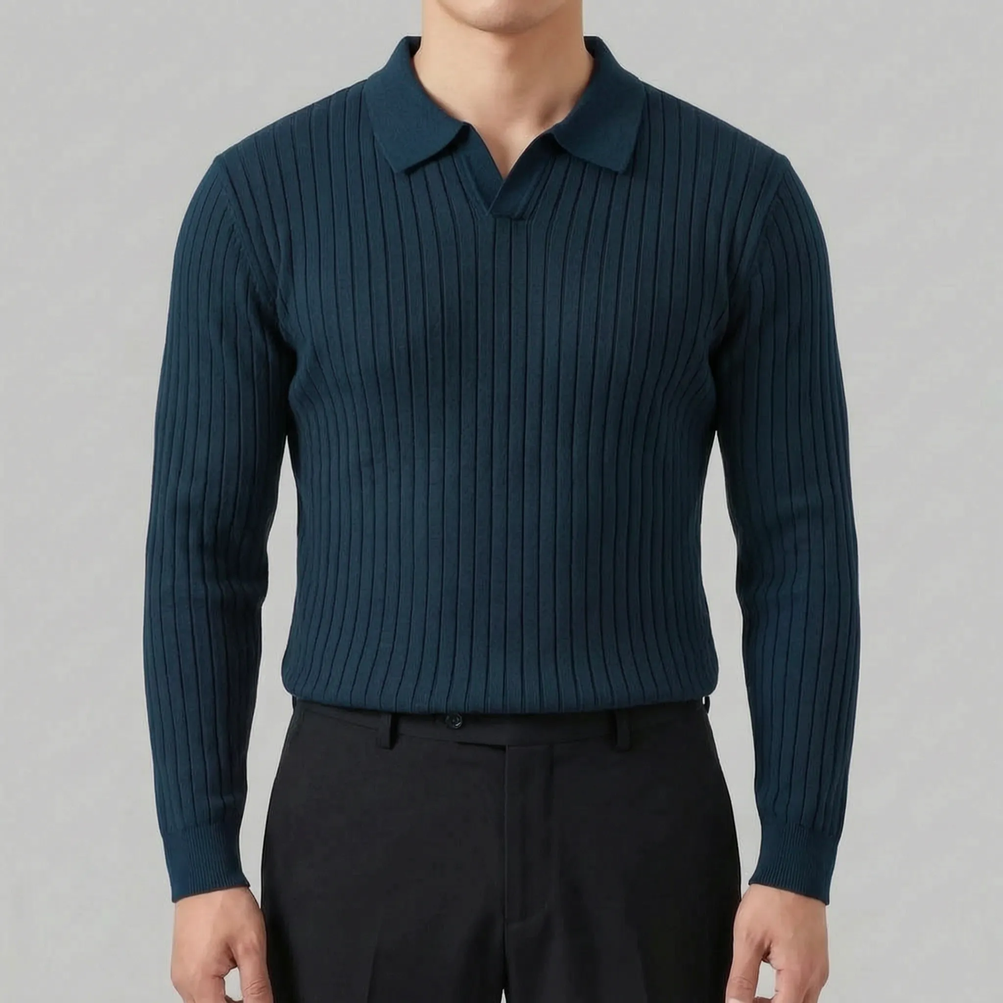 Sartorix  - Ribbed Polo Knit Jumper Smart-Casual Office Wear