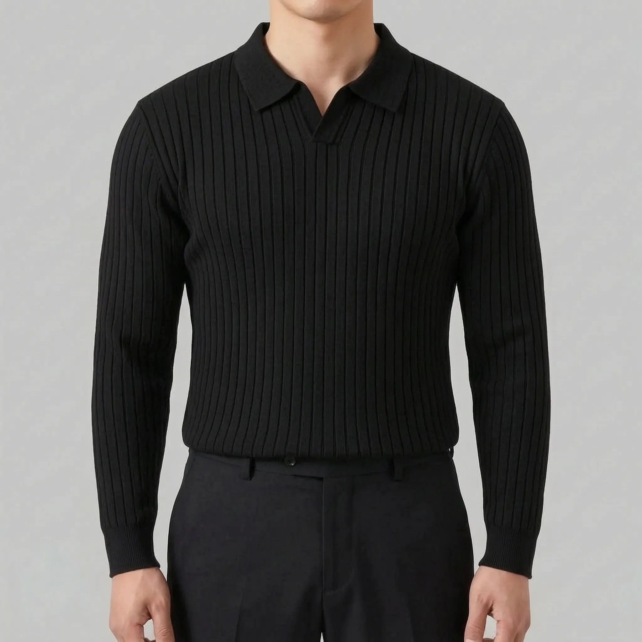 Sartorix  - Ribbed Polo Knit Jumper Smart-Casual Office Wear