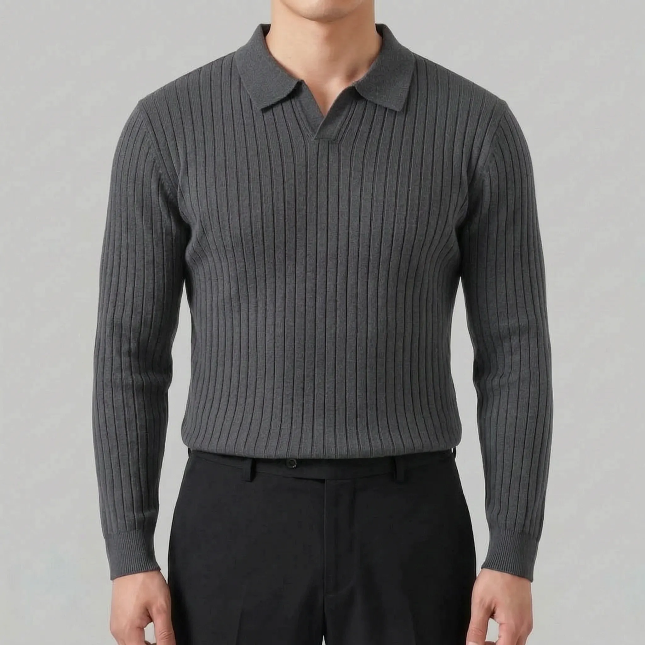 Sartorix  - Ribbed Polo Knit Jumper Smart-Casual Office Wear