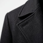 Men's long double-breasted coat with wide lapels and button front