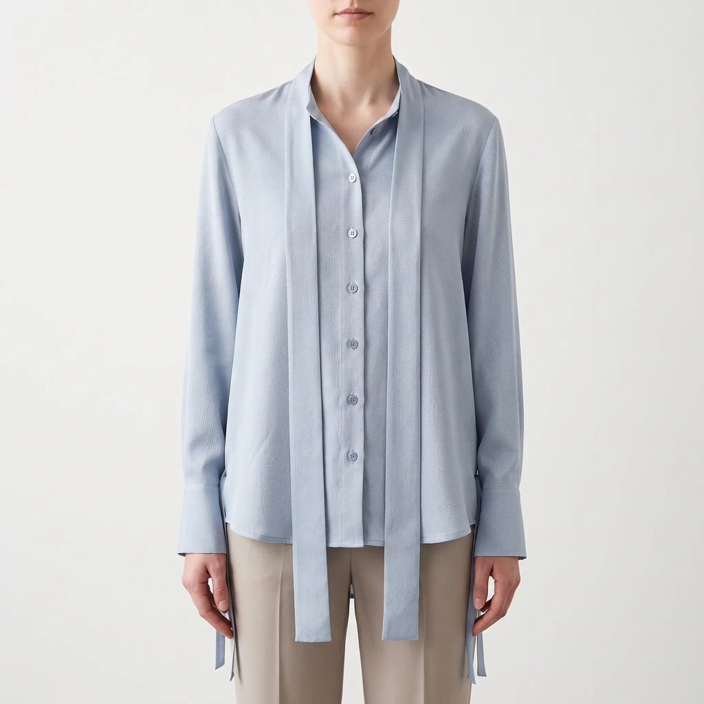 Sashira  - Relaxed Fit Tie Waist Blouse Office Styling