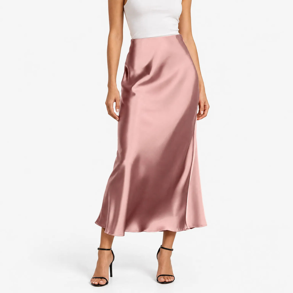 Satinia  - High-Waisted Midi Skirt Attending Social Events